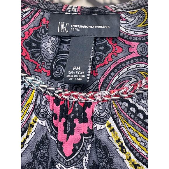 Inc. Cold Shoulder Multicolor Beaded Scoop Neck Blouse Petite Medium Top - Picture 3 of 6